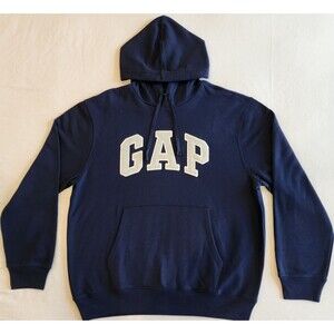 Gap NWT Logo Hoodie Men’s Large Navy Pullover Sweatshirt Fleece Relaxed Fit
